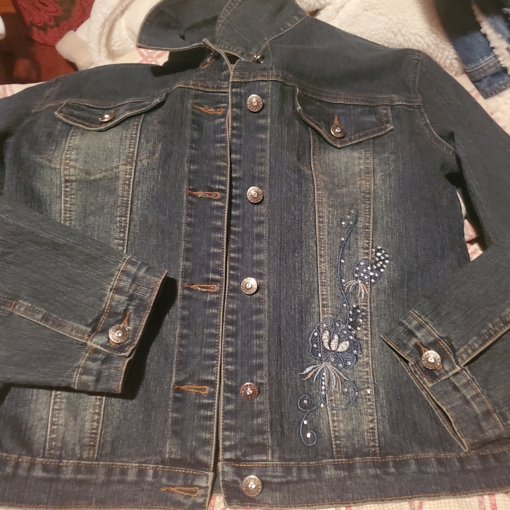 Adolfo Blue Jean Jacket with Embroidered Design
